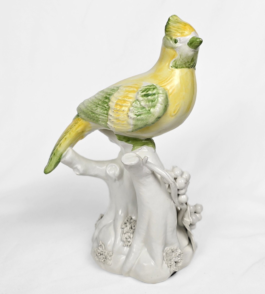 Vintage Italian Porcelain Cockatiel Bird onTree Stump Figurine, Italy 1980s