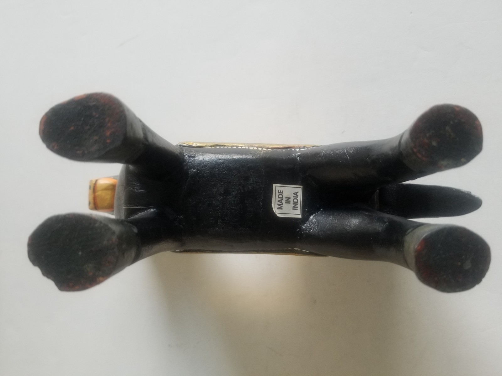 Horse Pony Wood Wooden Toy Figurine Black Gold Statue Carved Hand Painted Old
