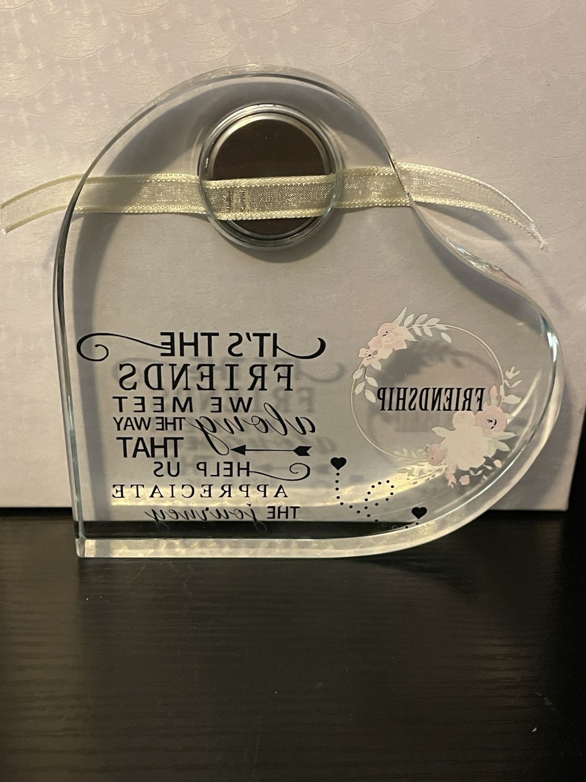Crystal Glass Friendship Heart Floral With Clock Birthday Best Friends Sisters