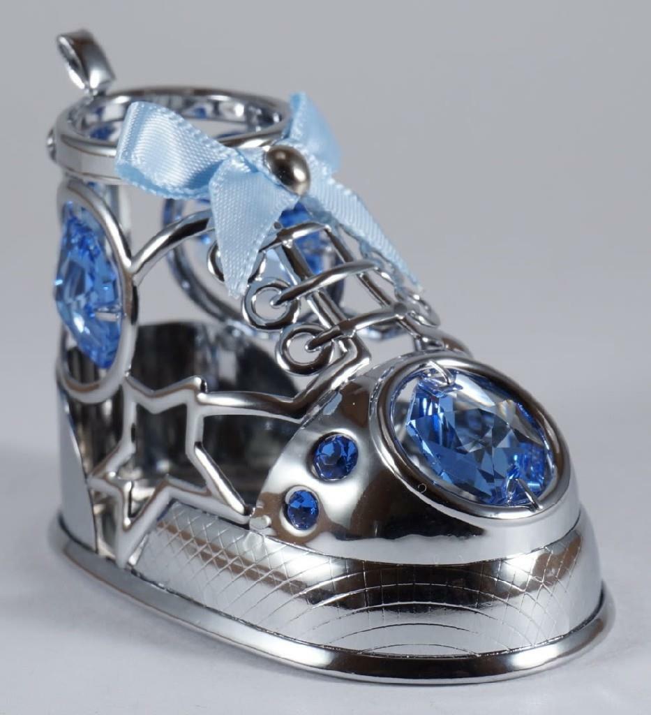 Baby’s First Shoe Chrome Plated with Blue Austrian Crystal Figure New