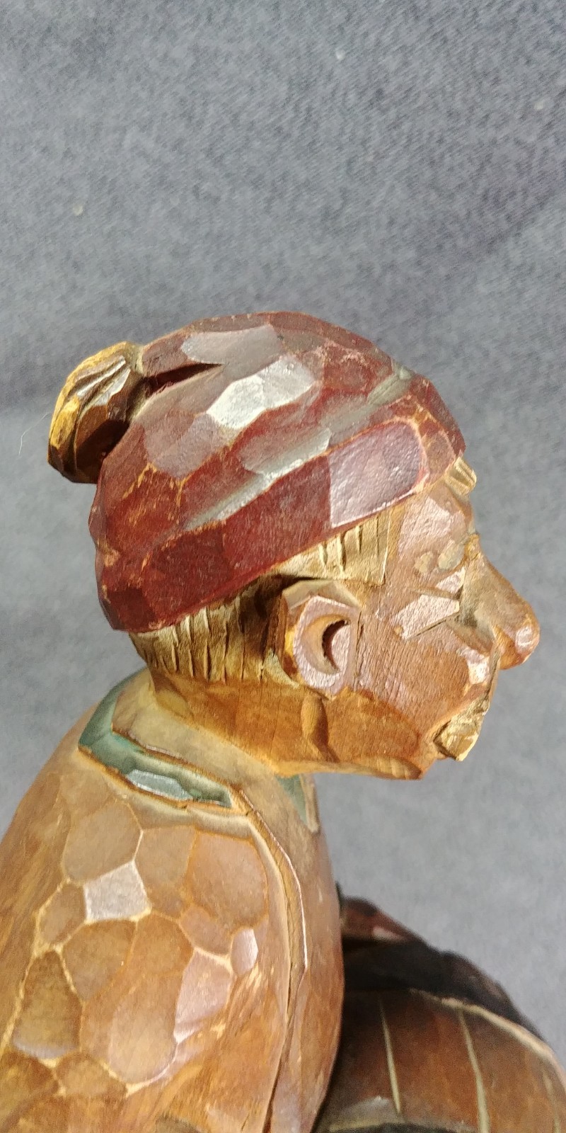 Unknown Beer? Barrel Hand Carved German? Wood Sculpture Art Apron Mustache 8.5″