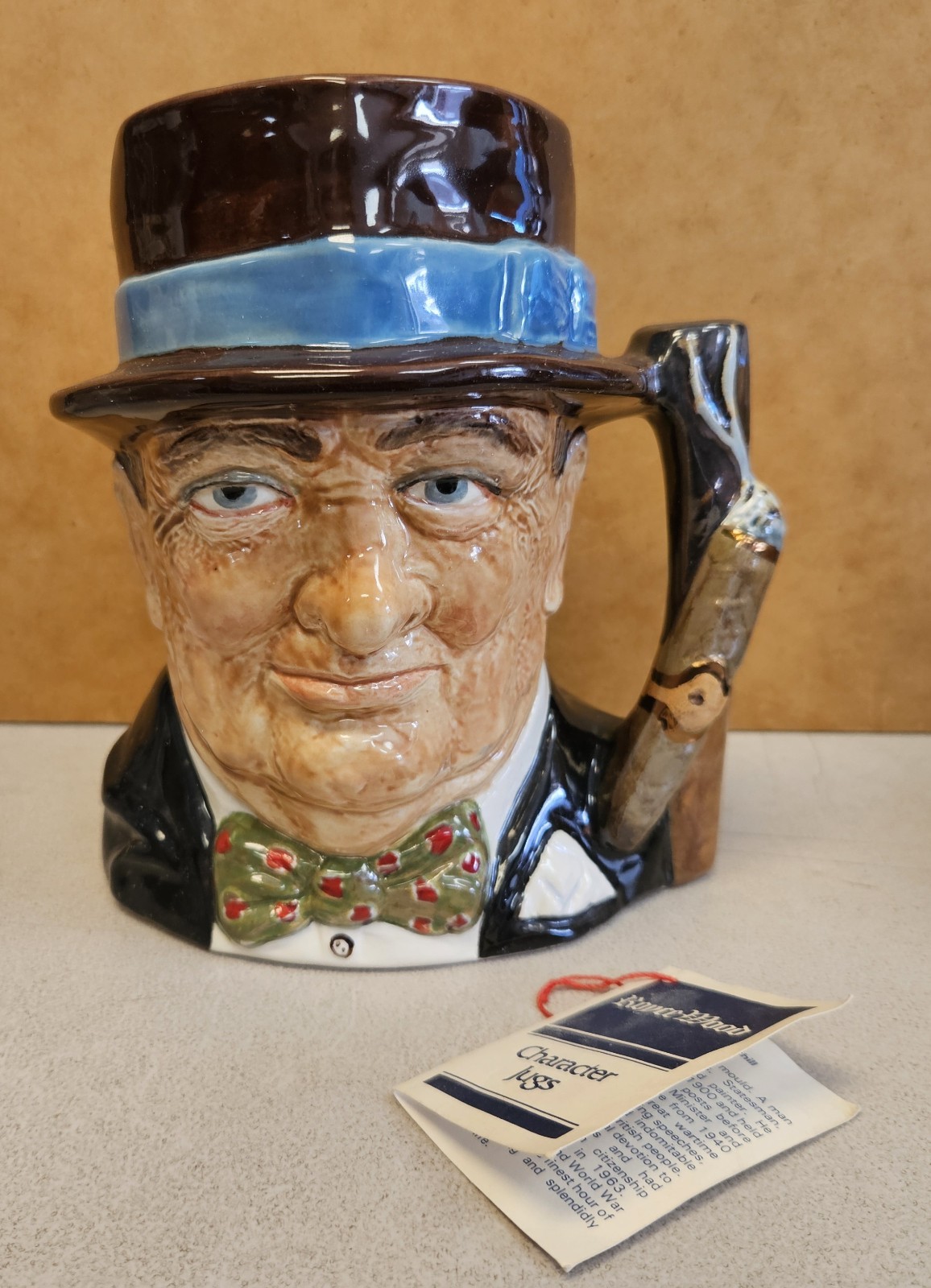 Vintage Royce Wood WINSTON CHURCHILL Large 8″ Tall Toby Jug MADE IN ENGLAND UK