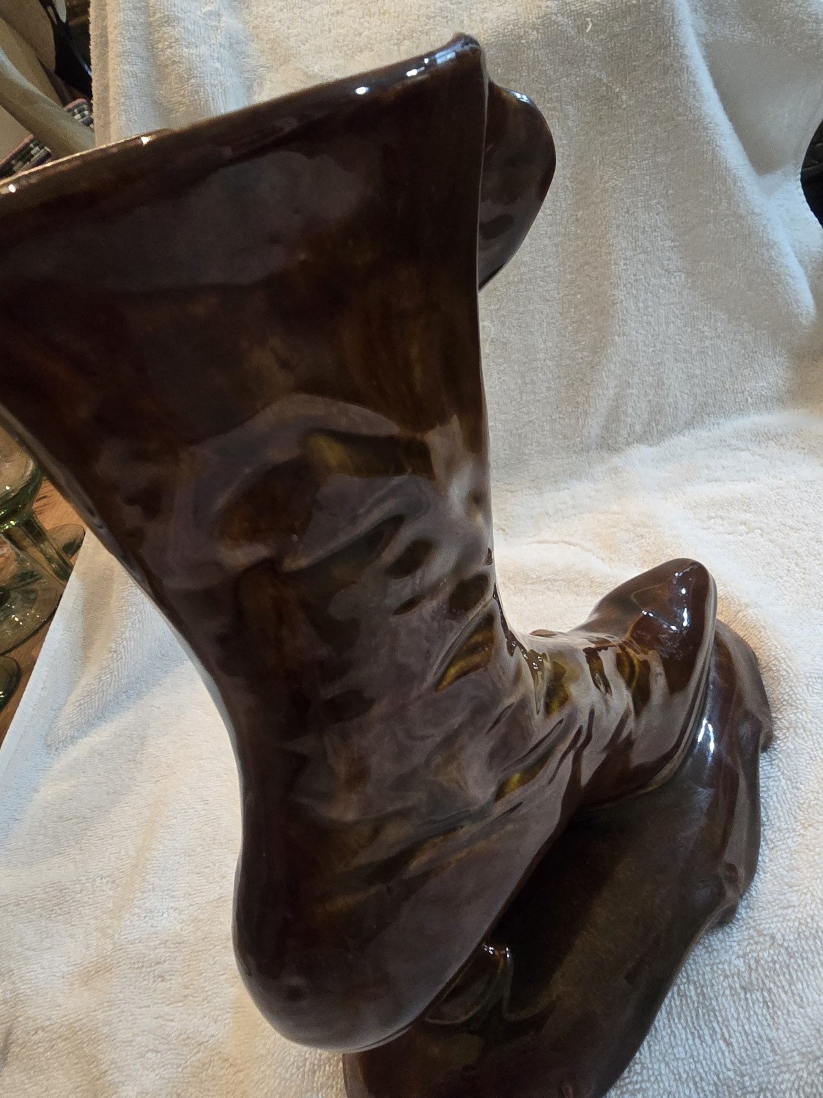 VTG Art Nevaeu Victorian Style Ceramic Boot Figurine Brown Glazed Collectible