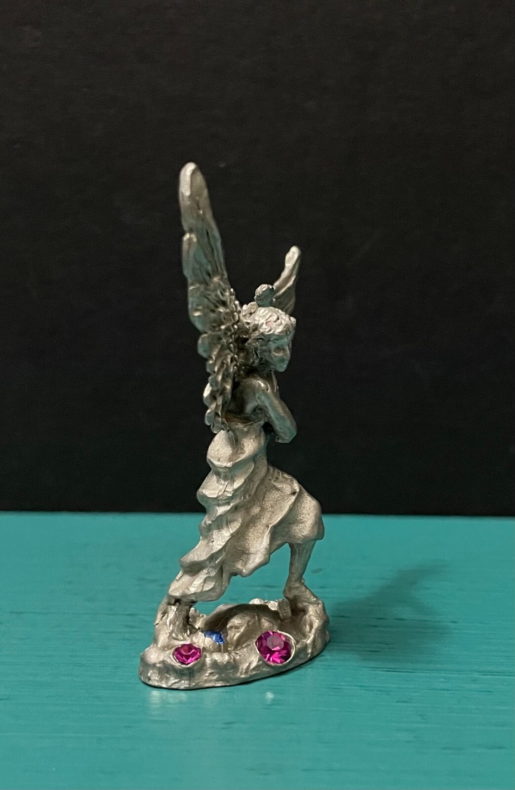 Comstock CCI Pewter Guardian Angel Wing Aqua Rose Jewel Diorama Mini Figurine