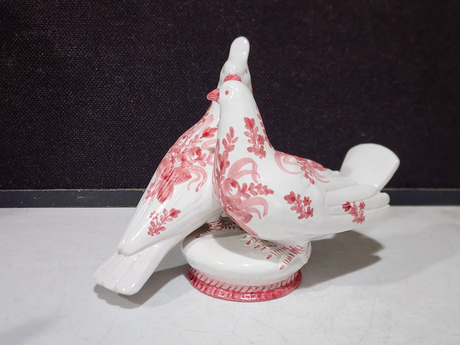 Vintage Meiselman Italy Pink White Love Birds/Doves Figurine 7″ X 9″