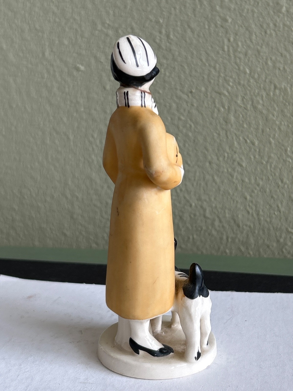 Art Deco Porcelain Lady With Dog Figurine Orange/Red Dress 1930s