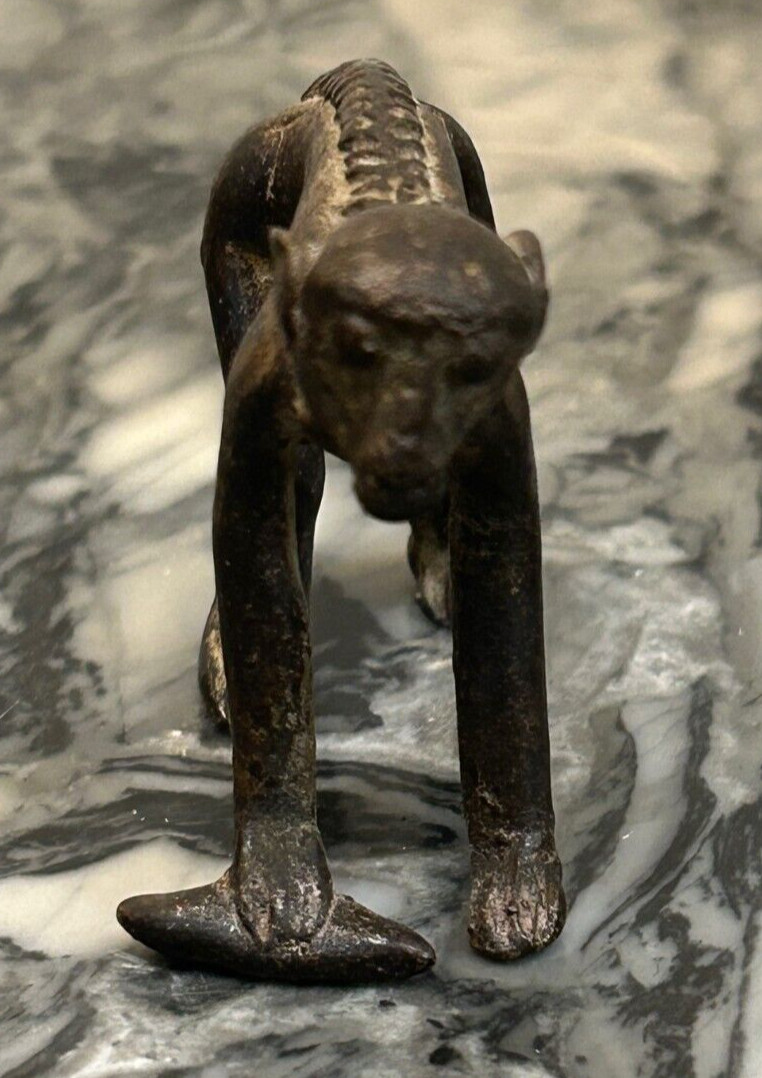 VINTAGE Bronze Brass Monkey Figurine with Banana in Hand 2″ X 1.75″
