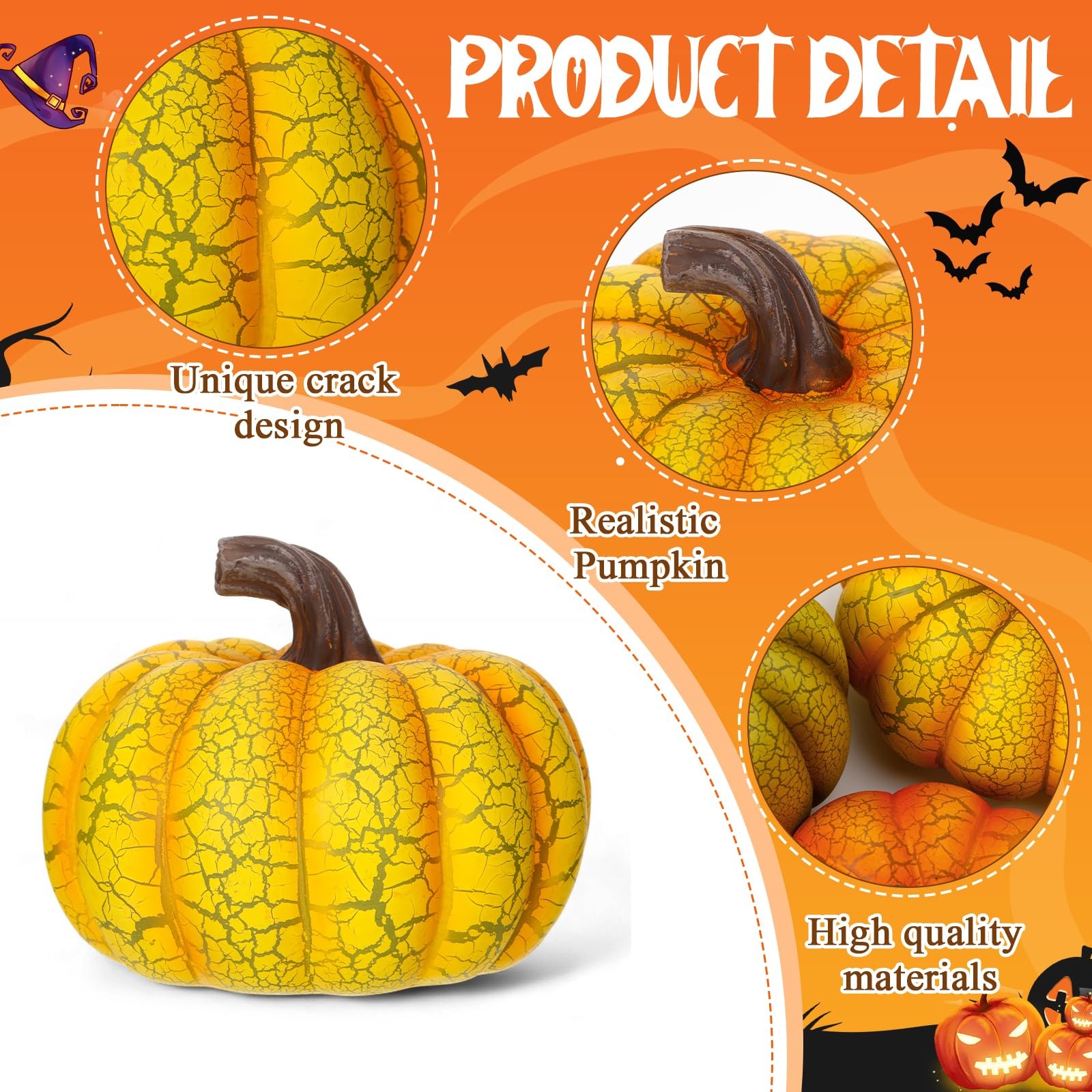 4 PCS Fall Resin Pumpkin Table Decor 6.7 Inch Cracked Halloween Figurine
