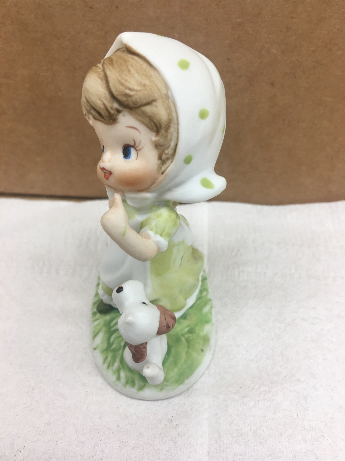 Homco Porcelain Figurine Little Girl In Green Dress with her dog puppy 3”