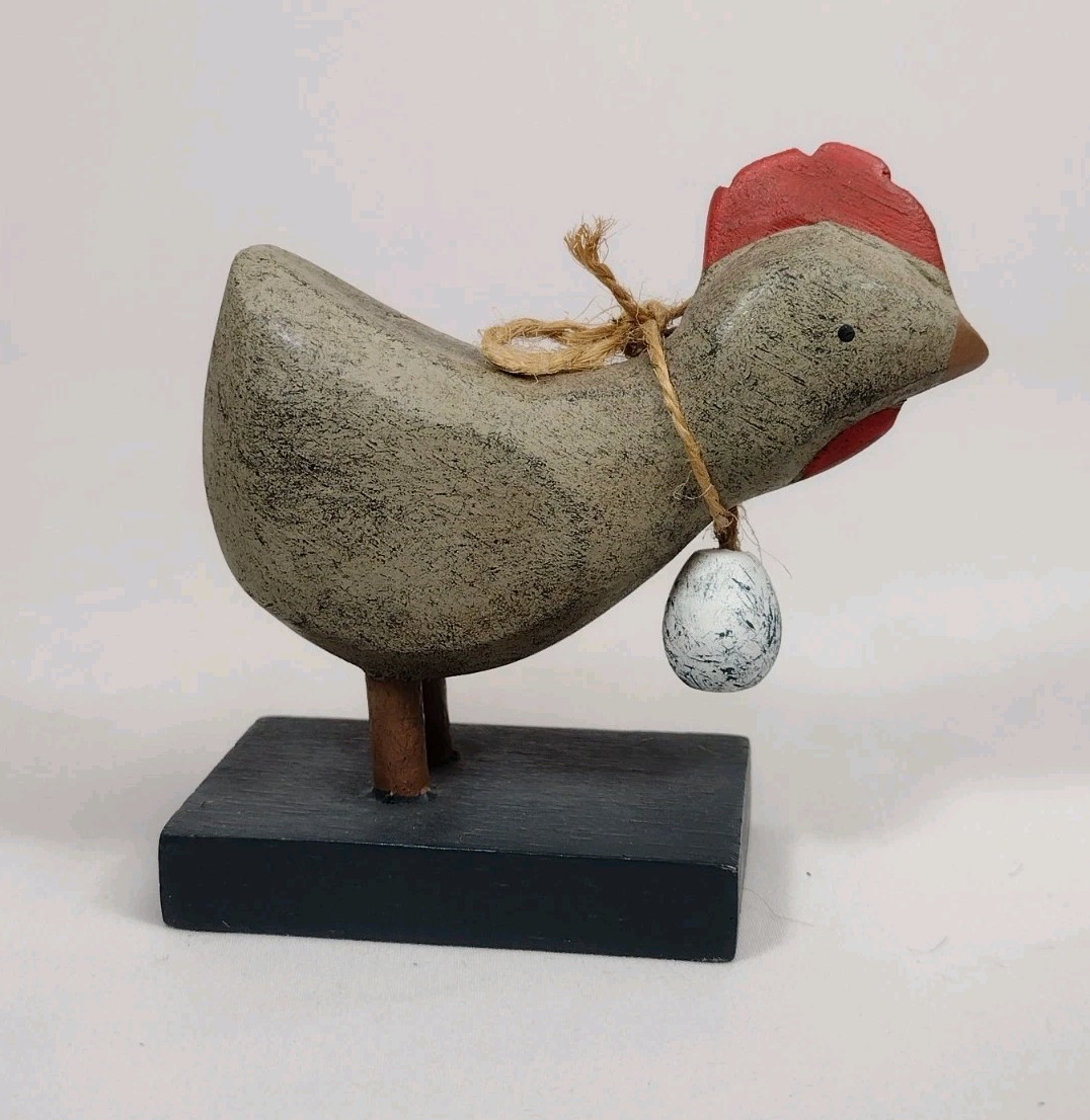 Richard Morgan Wooden Chicken With Egg Necklace Folk Art Hand Carved & Painted