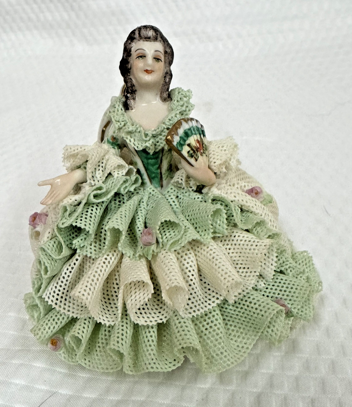 Vintage Volkstedt MV~IRISH DRESDEN ~ELIZA~LACE Figurine~MZ Emerald Collection