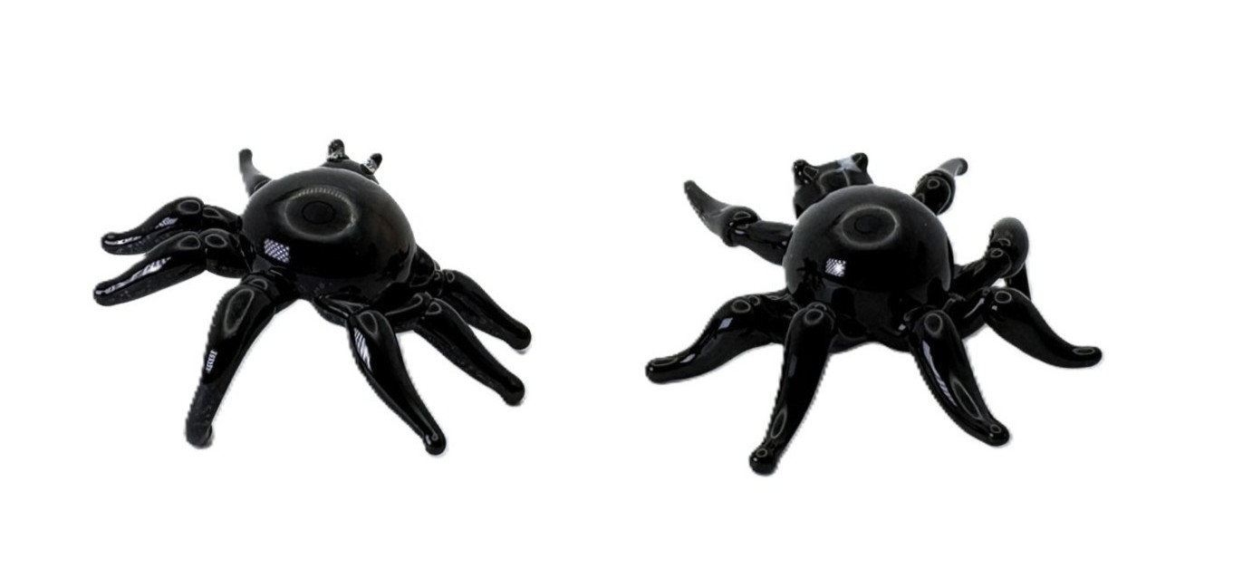 Miniature Black Spider Art Hand Blown Glass Figurines Set of 2
