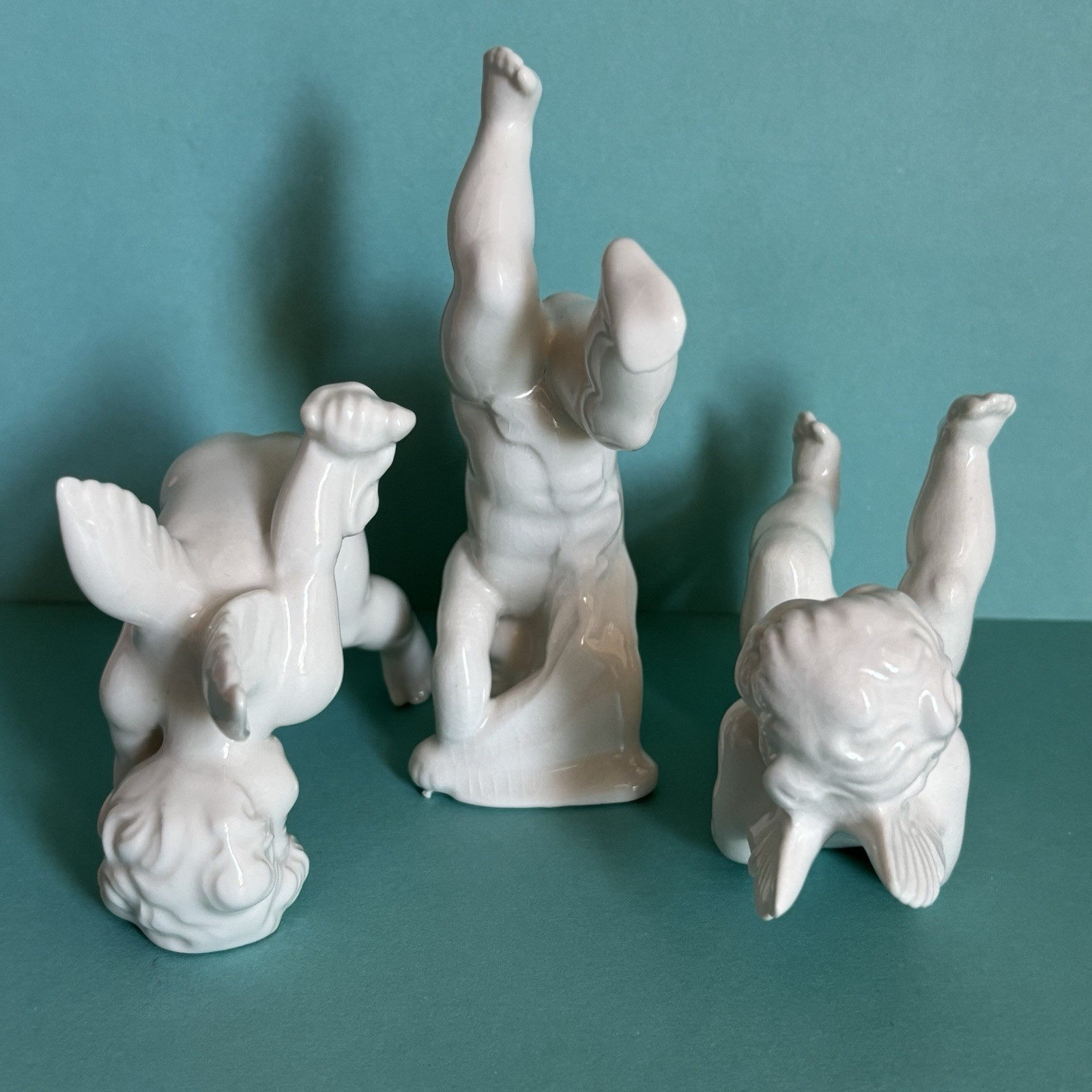 Dresden Germany Tumbling Porcelain Cherubs Angel Putti White Naked Vintage 3pc