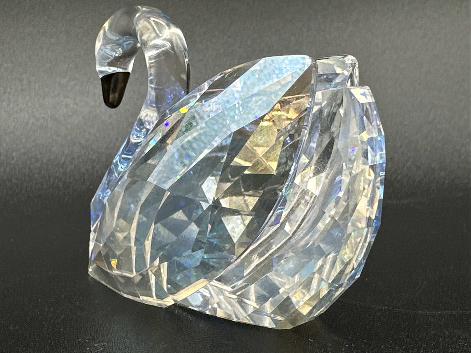 Swarovski Swan Clear Crystal w/ Black Colored Beak Signed w/ Logo 2″ x 3″