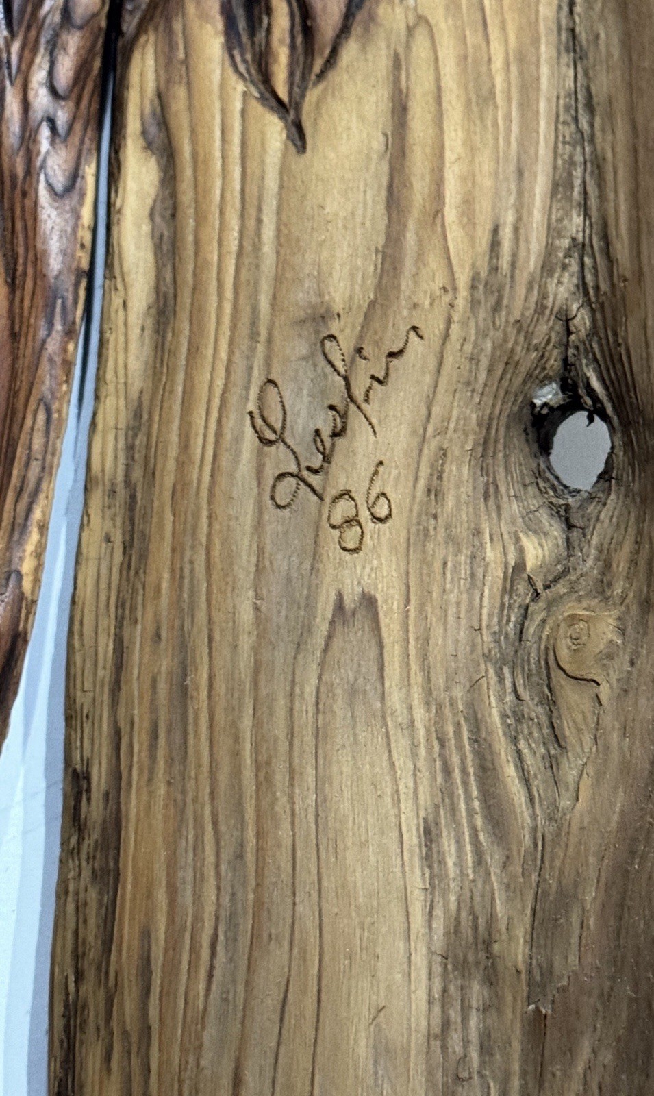 Wood Spirit Carving 1986 Driftwood Folk Art Wizard Signed by Jack Leslin 55”