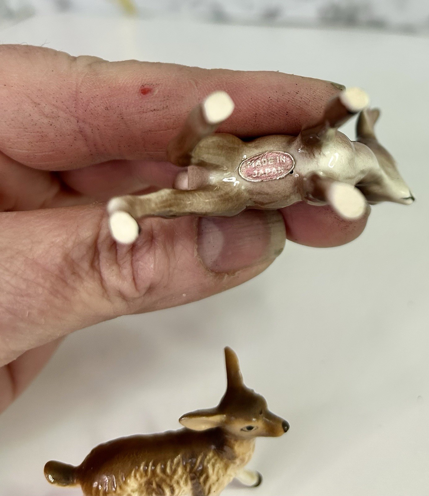 Vintage Japan Porcelain Deer Family Figurine Set 3 Buck Fawn MCM READ As Is