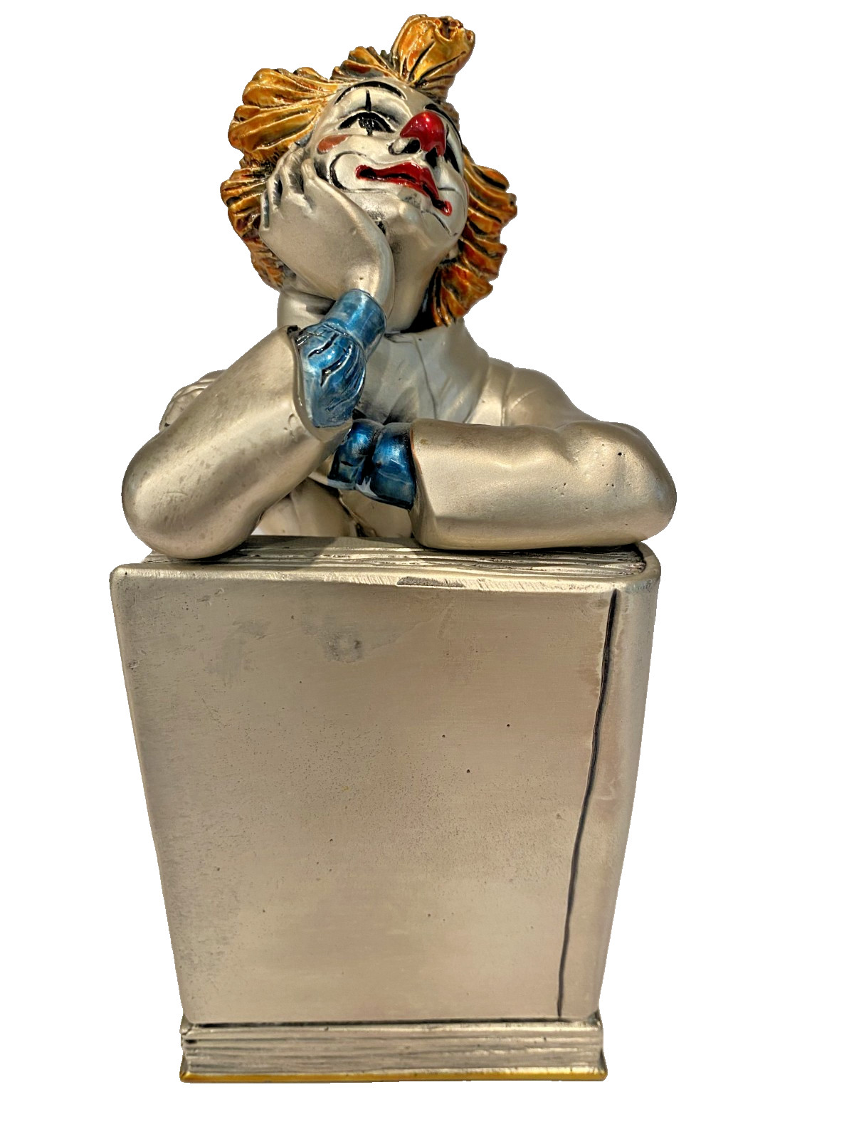 Vintage Mida Italy Silver Clown Figurine ‘Thinking On Book’ Hand Painted