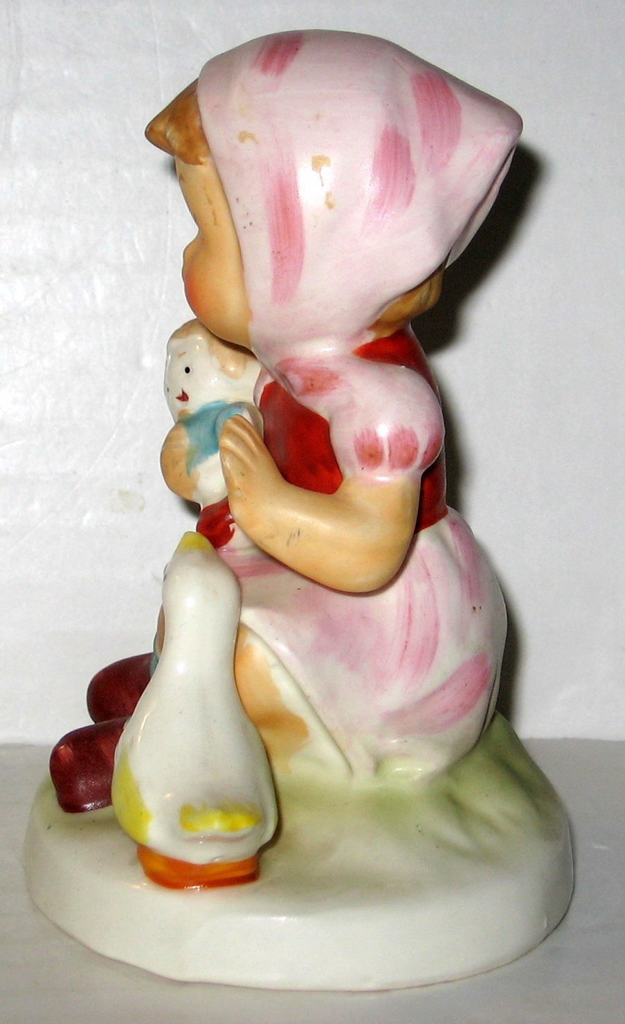 Vintage MCM Japan Girl Holding Doll Near Goose Figurine