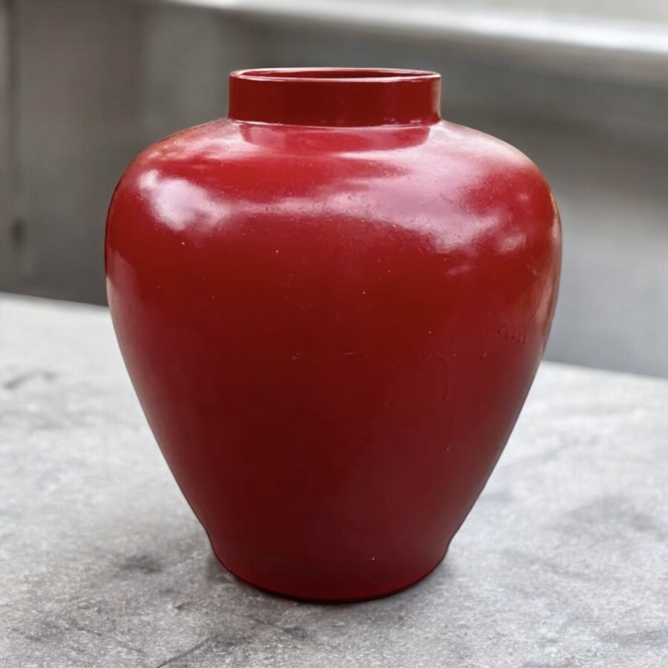 Rare 1970s TOMASSO BARBI Blood Red Ceramic Vessel (15”h) – Made in Italy