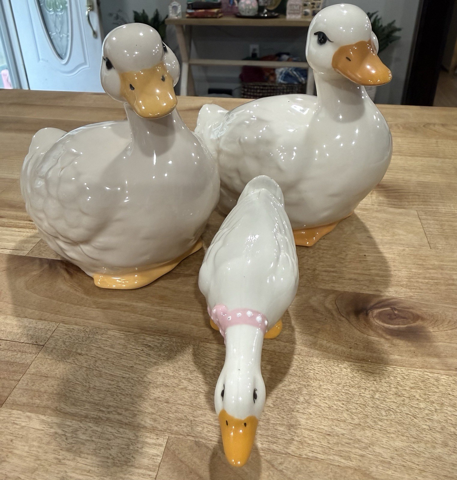 Vtg Cottagecore Duck Family Figurines Set of 3 White Ceramic Geese*EUC*