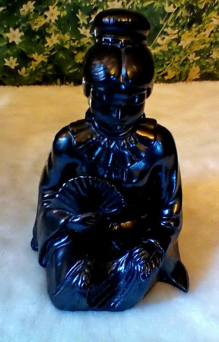 VINTAGE GEISHA GIRL BLACK GLOSS GLAZED CERAMIC 9″ MCM ZEN MID CENTURY 1966
