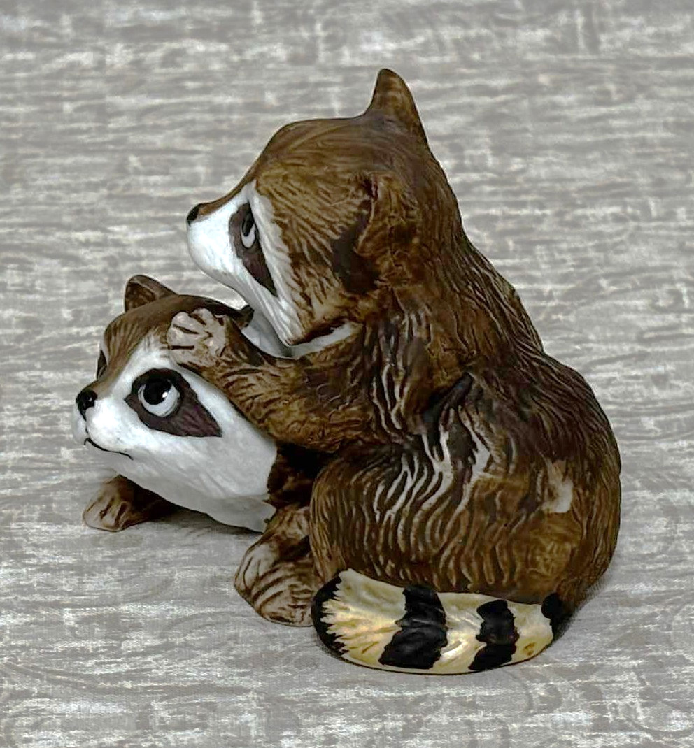 Vintage Homco Raccoon Figurine #1454 Porcelain Baby Raccoons Pair Taiwan