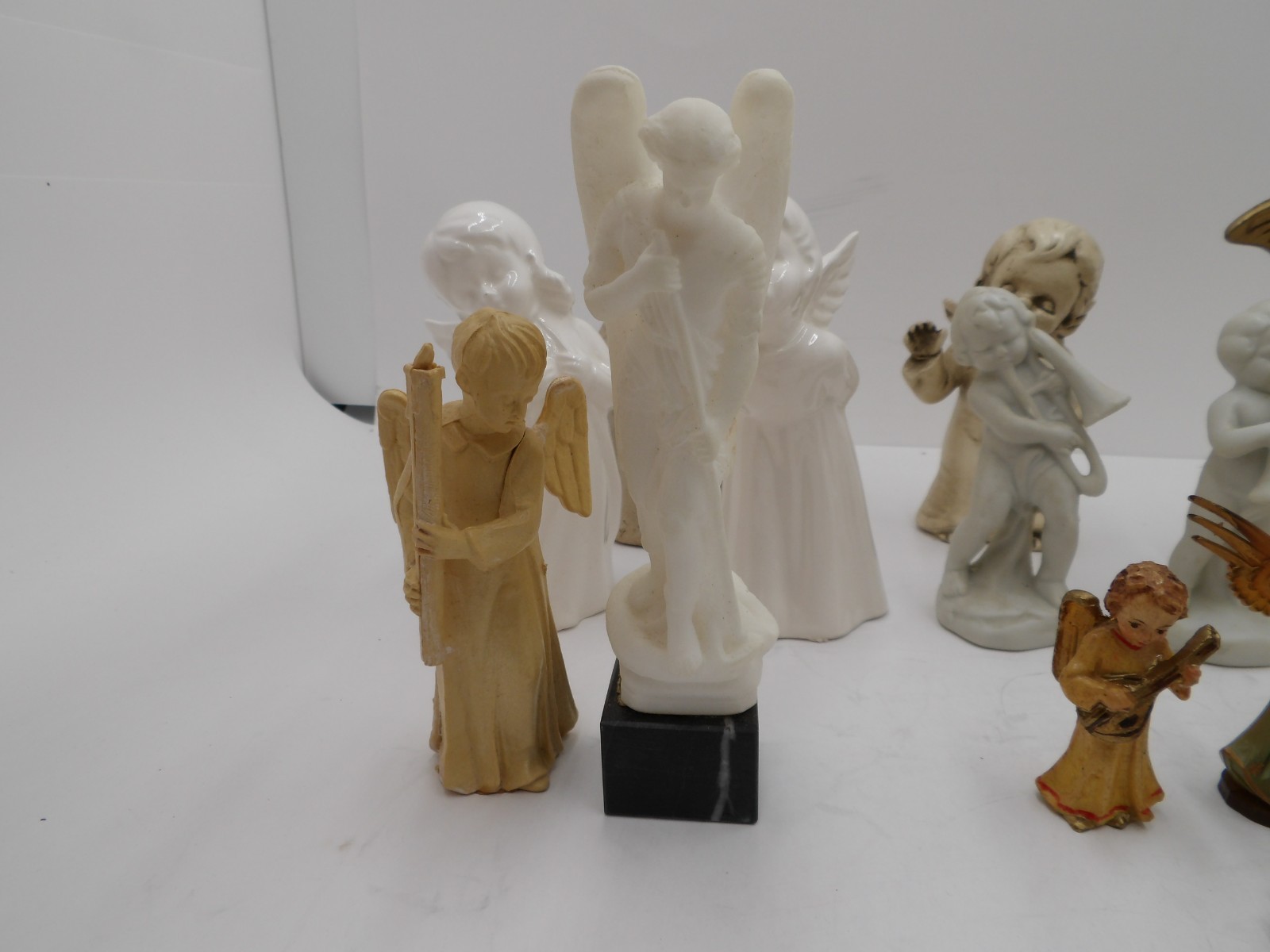 Vintage Angel Figurine Lot, Plastic Porcelain Wood Ceramic Etc