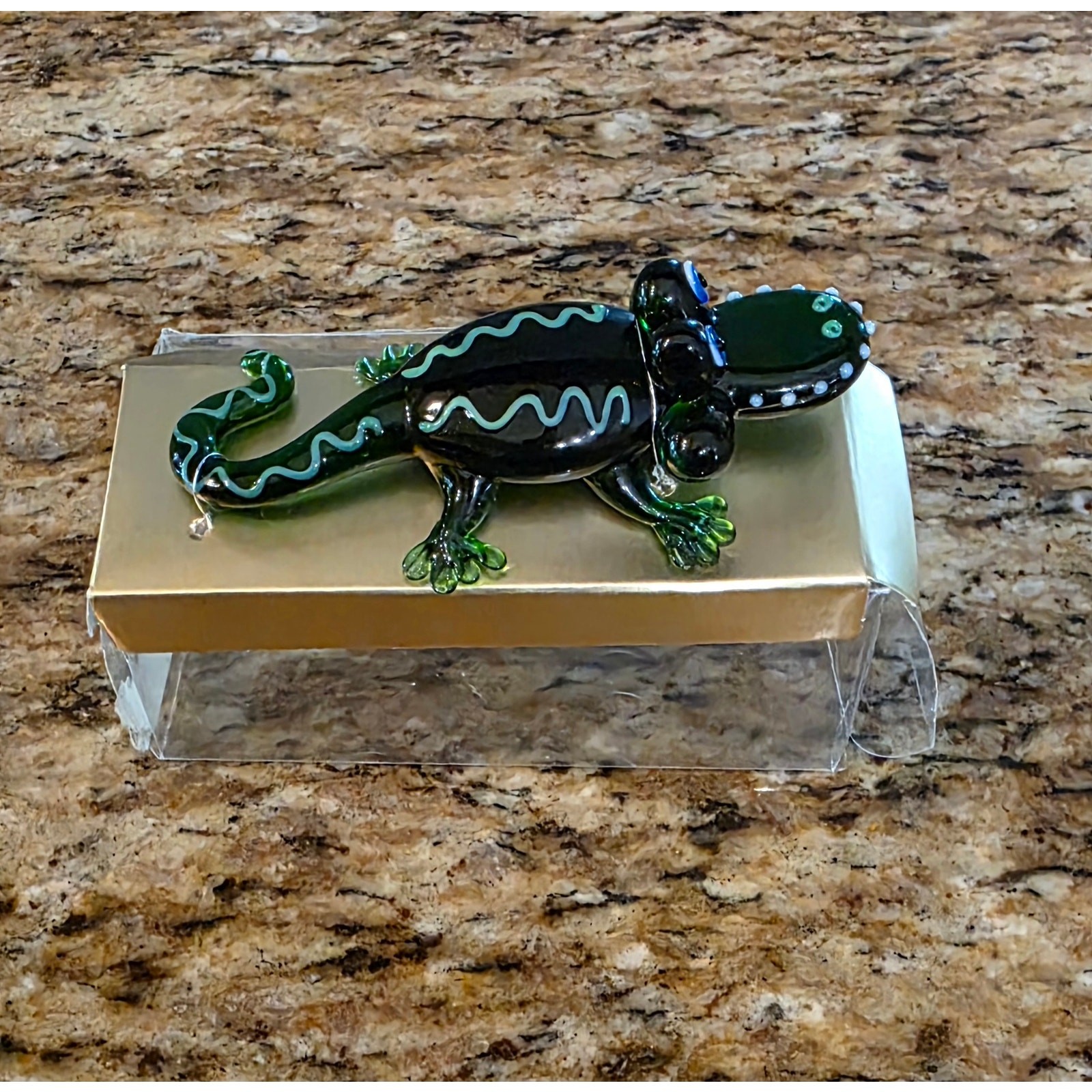 Alligator Crocodile Glass Figurine Green Miniature Hand Blown Glass