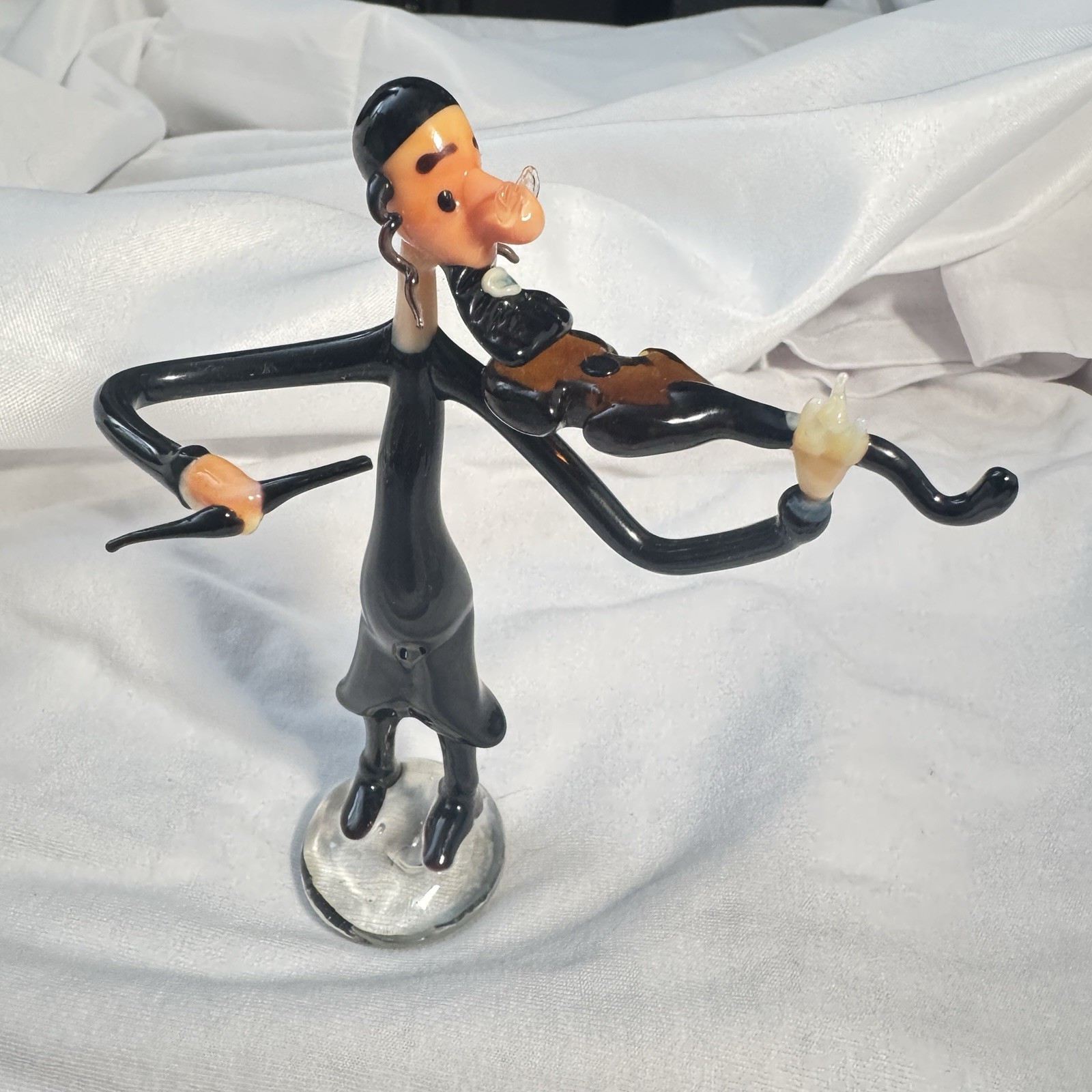 Vintage Murano Gianni Toso Venetian Chess Piece Playing Violin Art Glass 5” FLAW