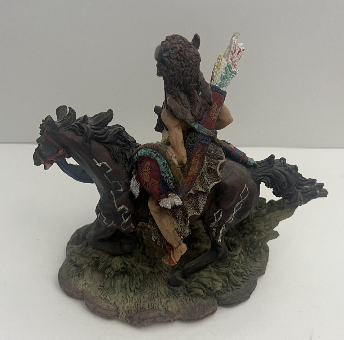 Native American Indian Chief Warrior Man on Horse Resin Figurine 9″ Statue Decor