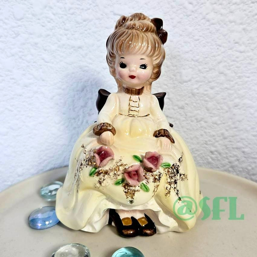 🐈Josef Originals Girl In Beige Dress Brown Bow Heels From The Dress Up Series