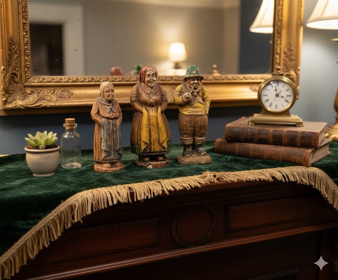 Vintage Hand Carved Wood Peasant Figurines Set of 3