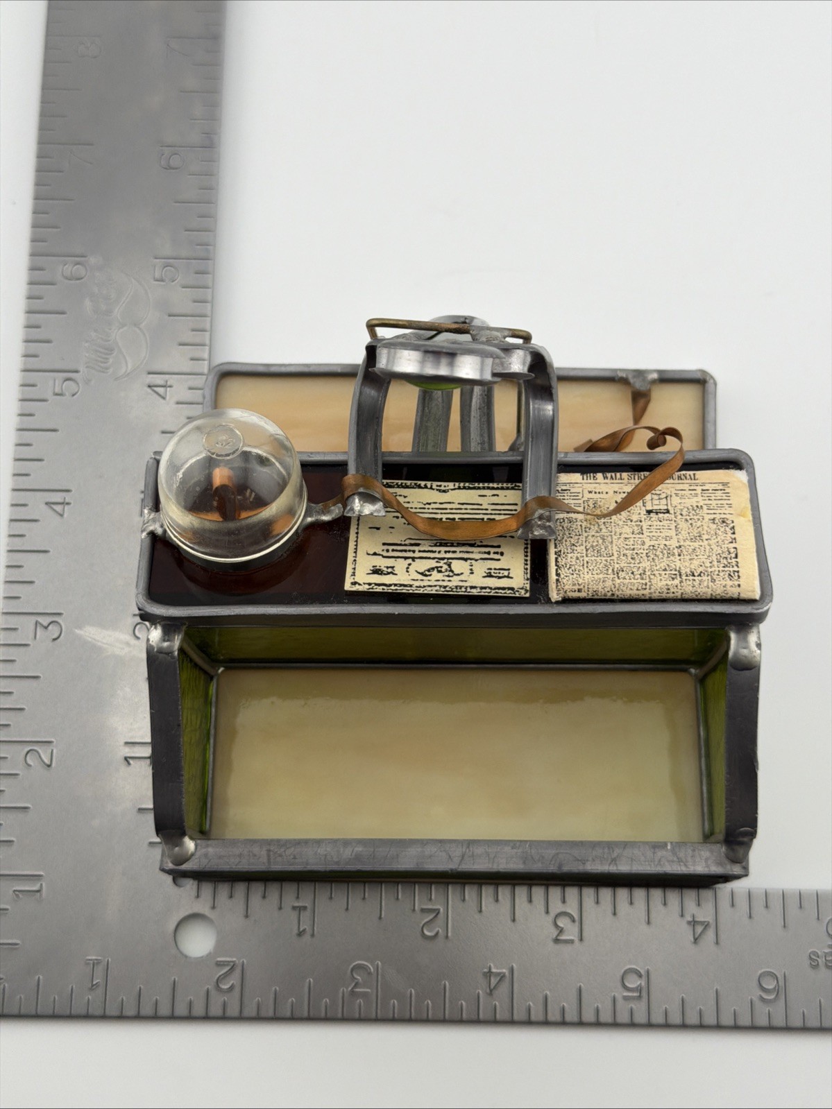Vintage Handmade Stained Glass Desk Organizer Attributed to Carl Goeller Style