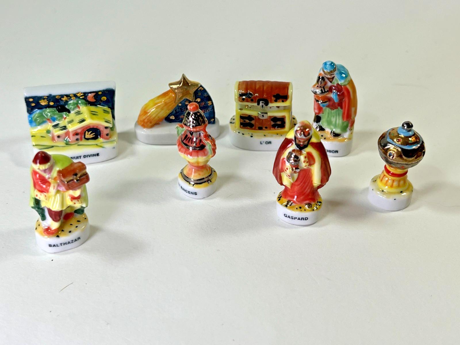 Epiphany Three Wise Men – Set of 8 – Ceramic Mini- French Feves – Vintage 1990’s