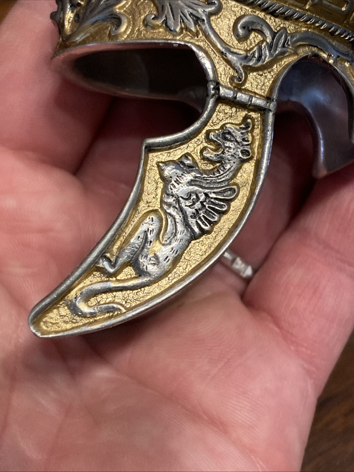 Vintage Miniature Greek Roman Helmet Silver Gold Ornate