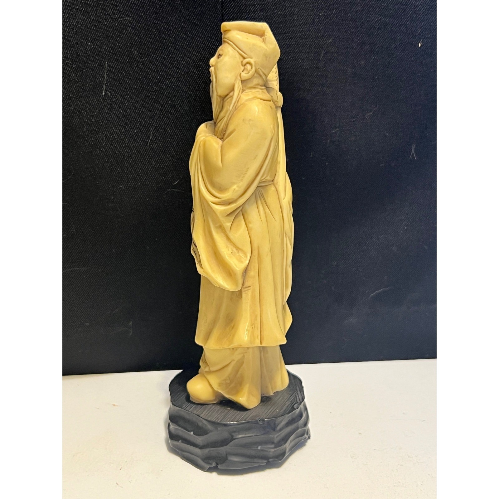 Vintage Chinese Resin Shou Lao Figurine 6″ God of Longevity Scholar Black Base