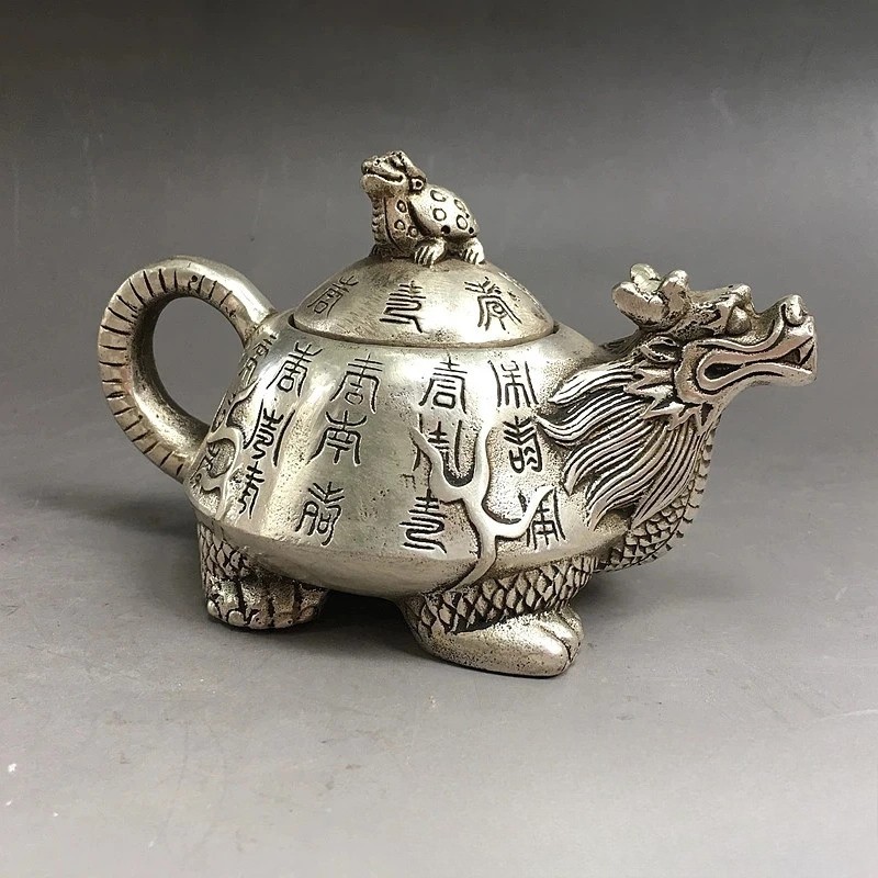 Silver-plated White Copper Dragon Pot Kettle Teapots Decorative Collection