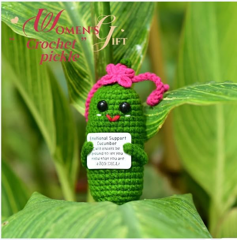 Crochet Pickle Gift with Encouraging Cards,Funny Gifts for Girls Women Teens,Val