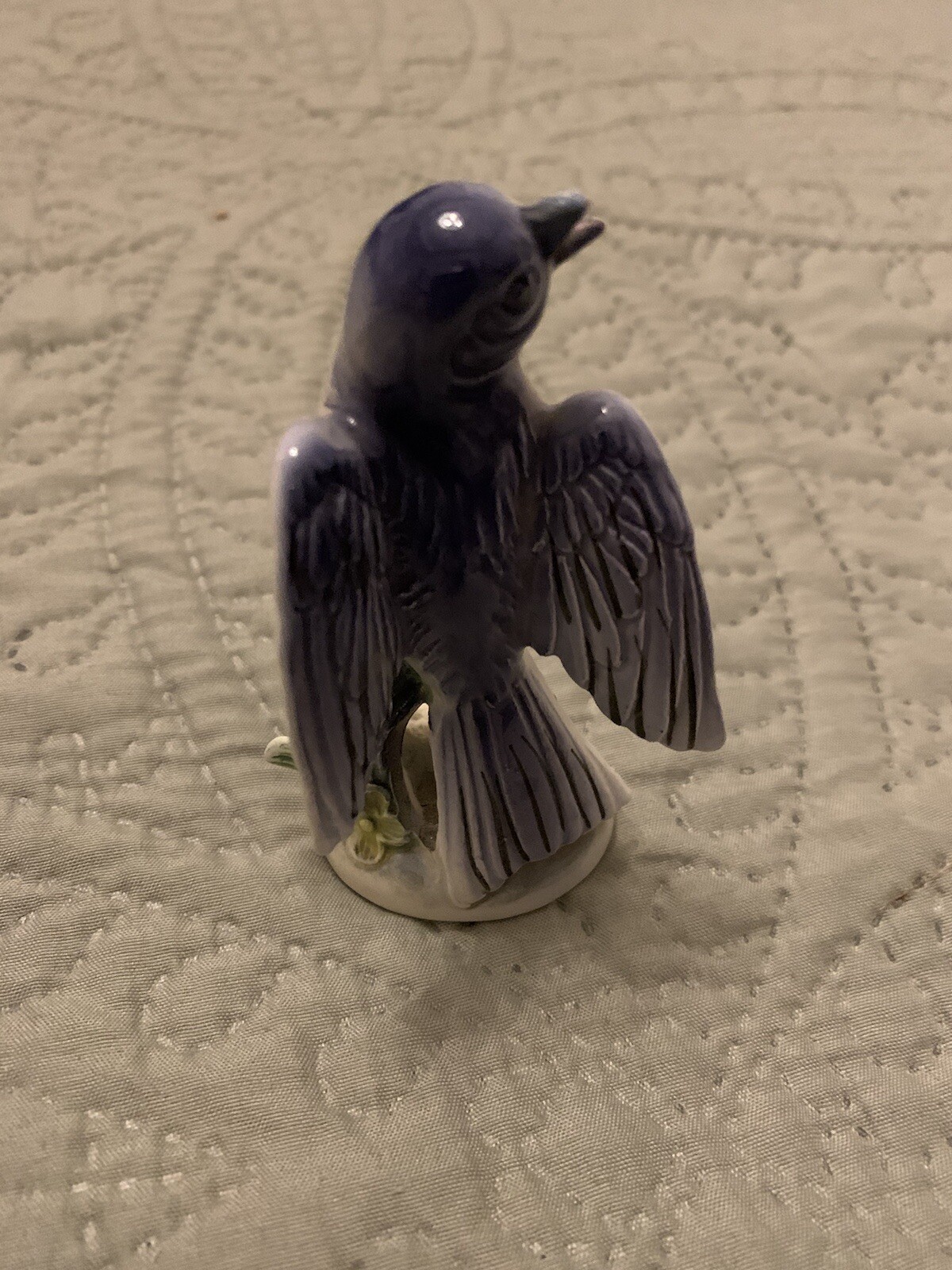 Enesco Miniature Ceramic Bluebird On Perch Polished To High Shine @ 2-3 in
