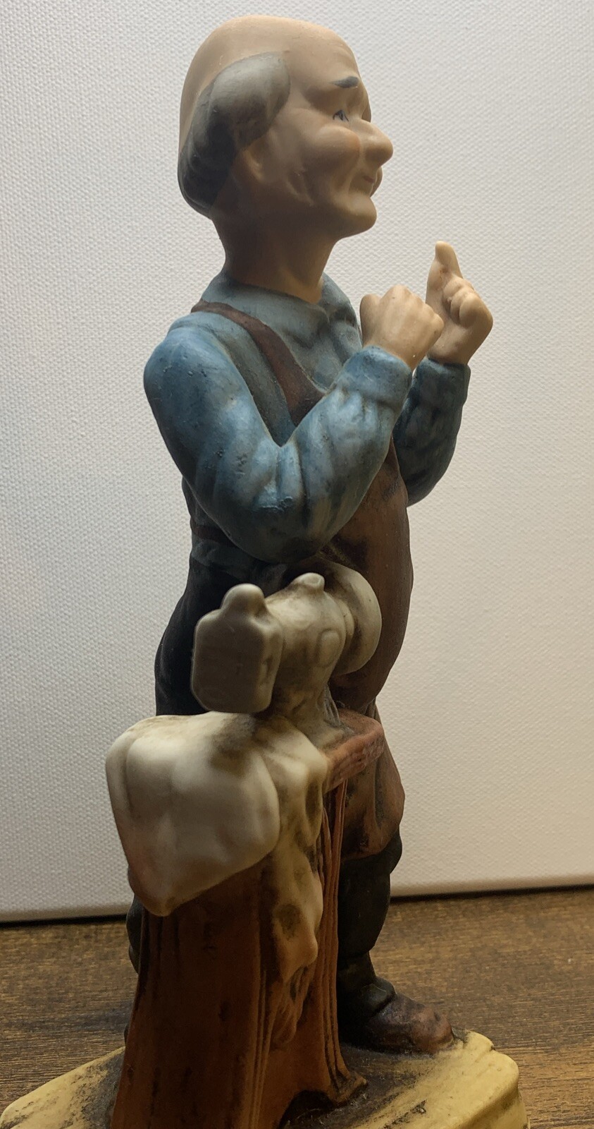 OLD MAN FIGURINE WITH SEWING MACHINE VINTAGE Marked Fine Porcelain