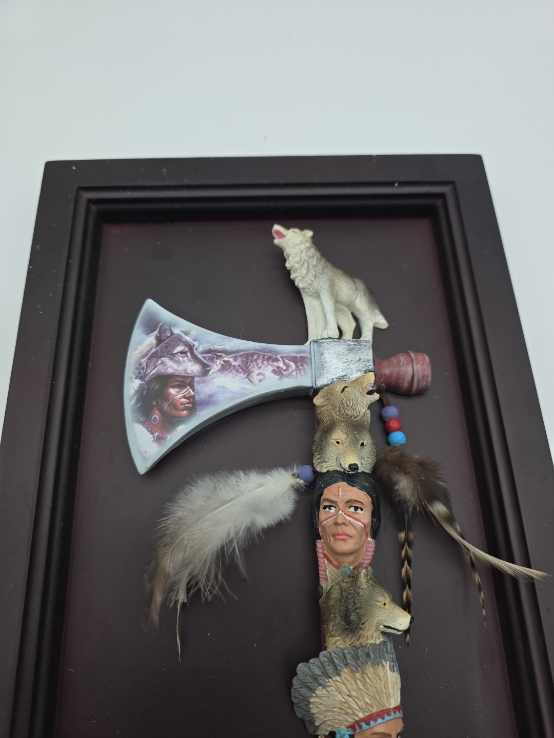 Wall Decorated Tomahawk Plaque Native American Wolf Painted Design