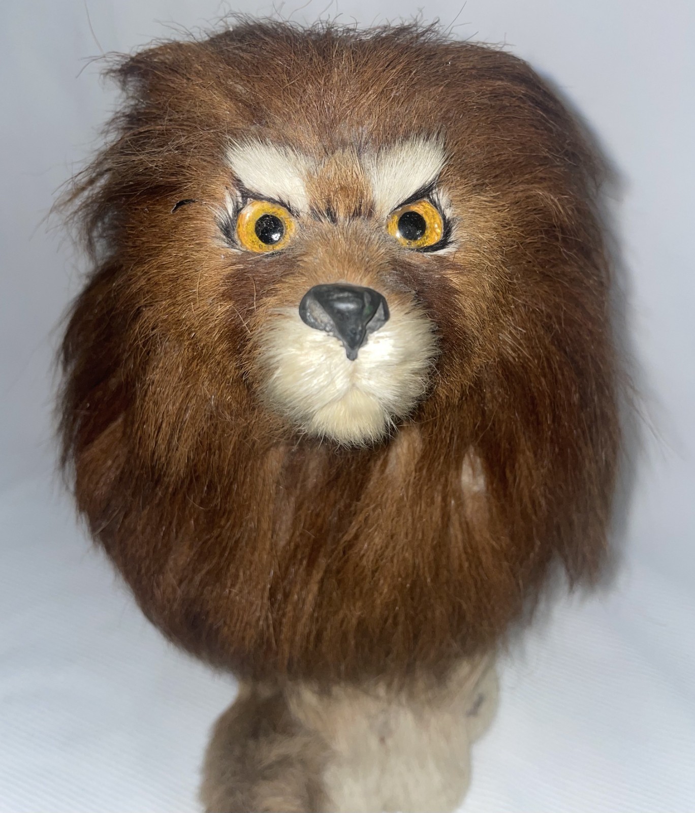 Fur Covered Lion 9 1/2 Inches High Glass Eyes