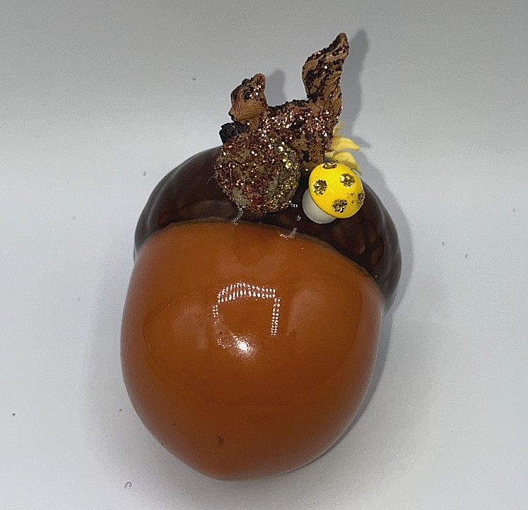Vintage Ceramic Piece with Squirrel Eating An Acorn & mini mushroom flower OOAK