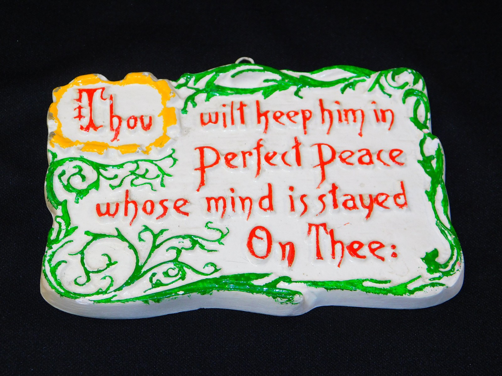 Vintage 1940s CHALKWARE Bible Verse Wall PLAQUE Motto THOU WILT KEEP Is 26:3