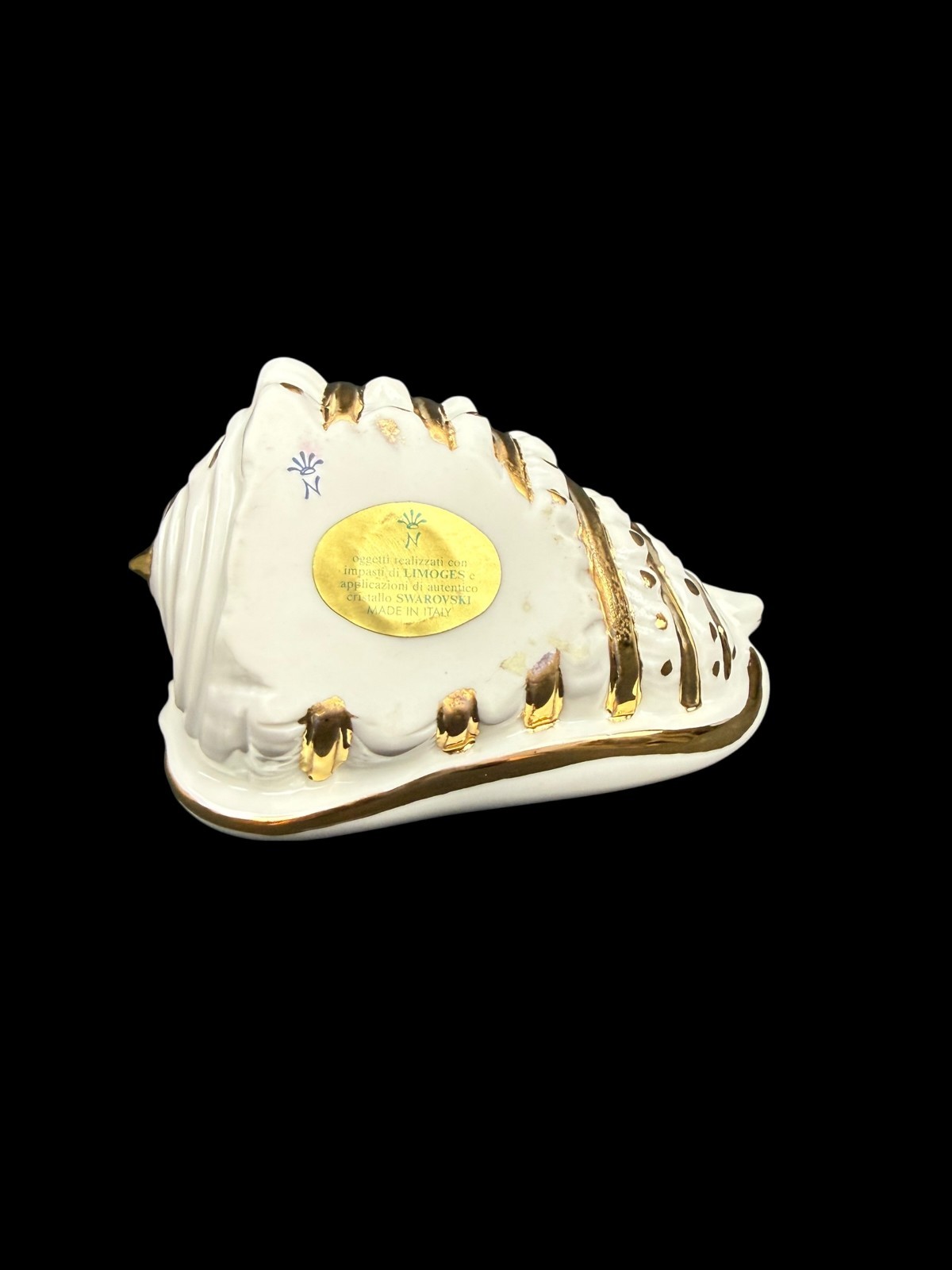 RG Porcellane Capodimonte Limoges Shell Figurine White Gold Tone Swarovski Italy