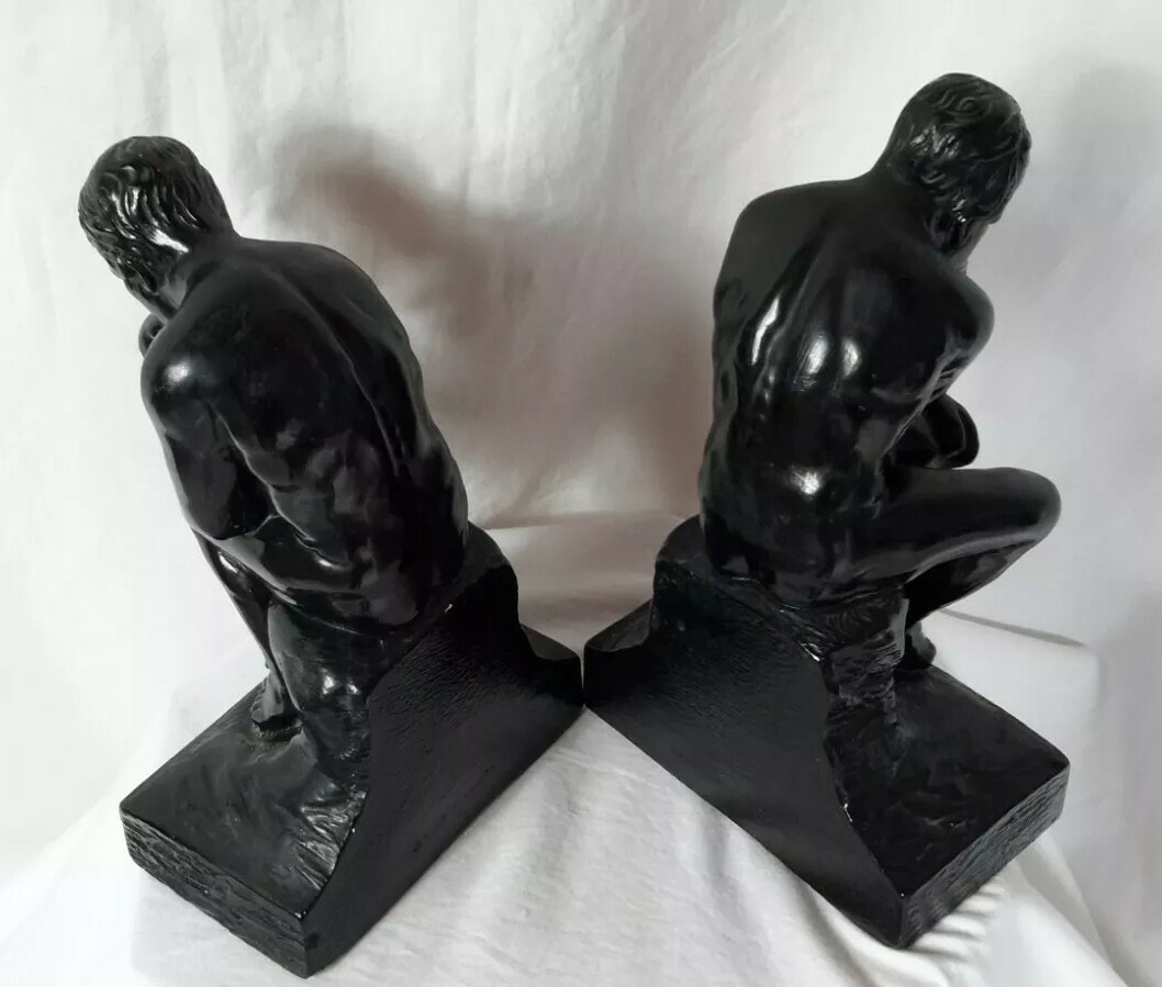 Mid Century Modern bookends Esco Chalkware Thinking Man Bust Set Of Two Vintage
