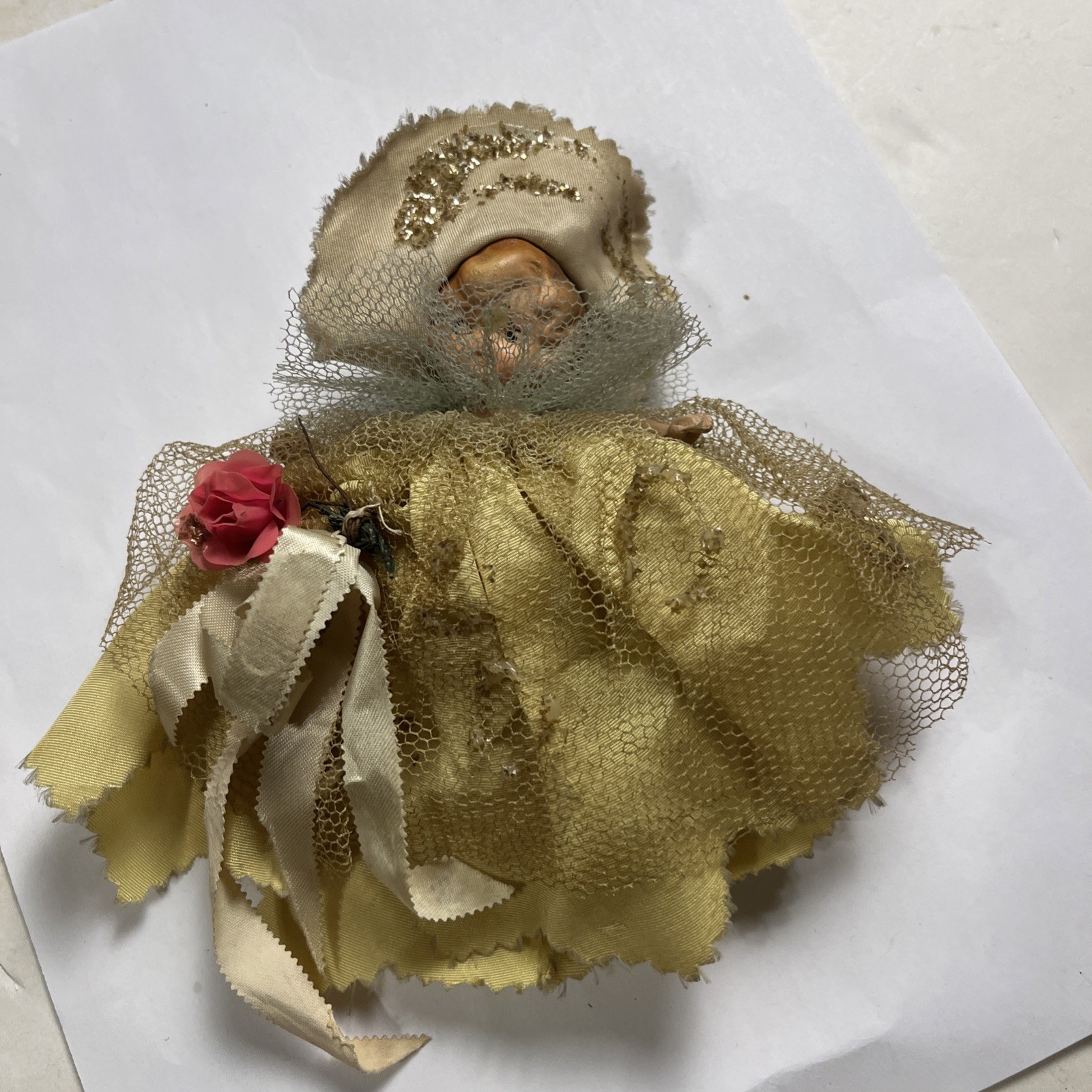 Vintage Gold Glittered Made In Japan Angle / Girl In Dress Chalkware?