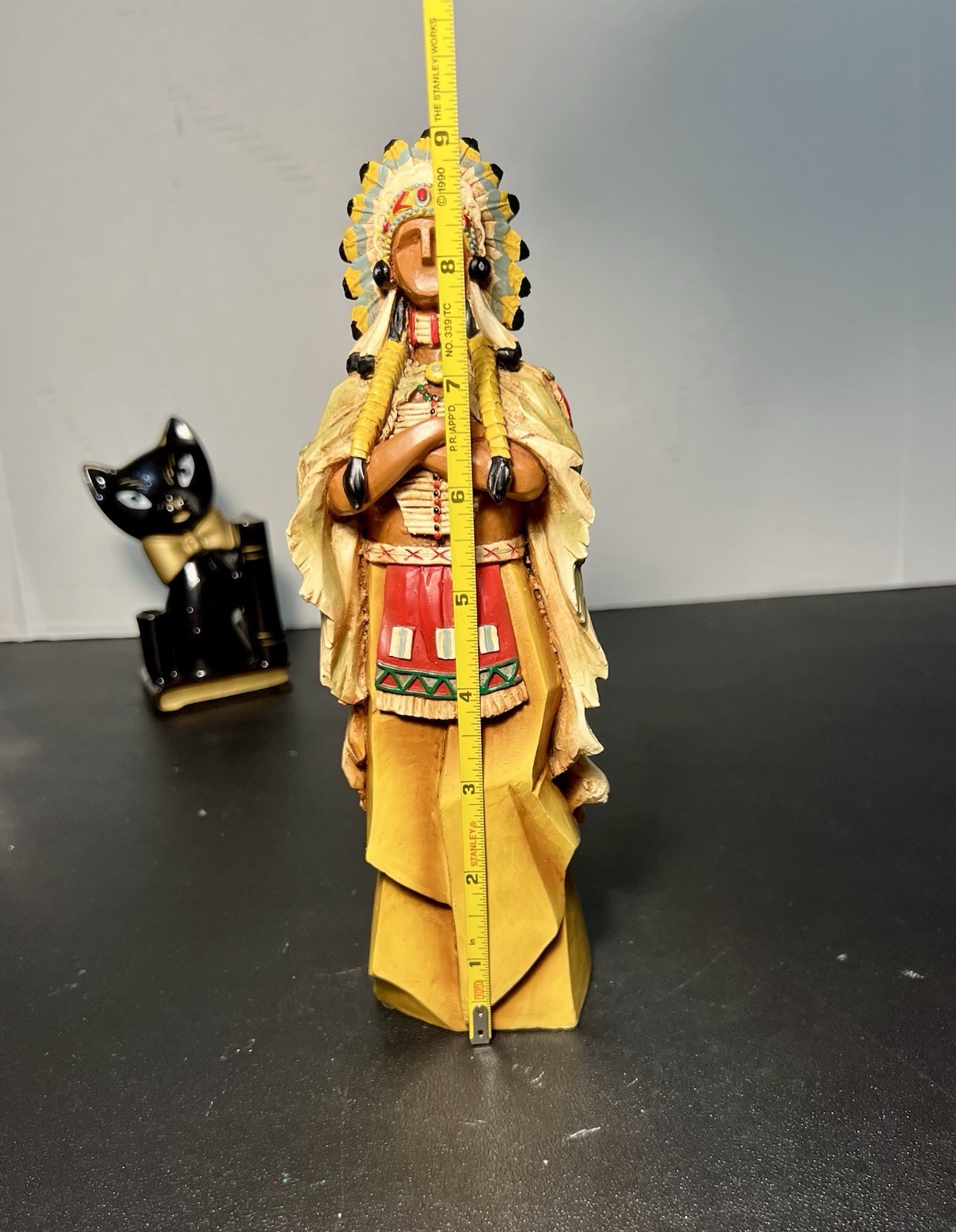 Pacific Rim 1990s Set Of 2 Cubist Native American Figurines Faux Wood Resin