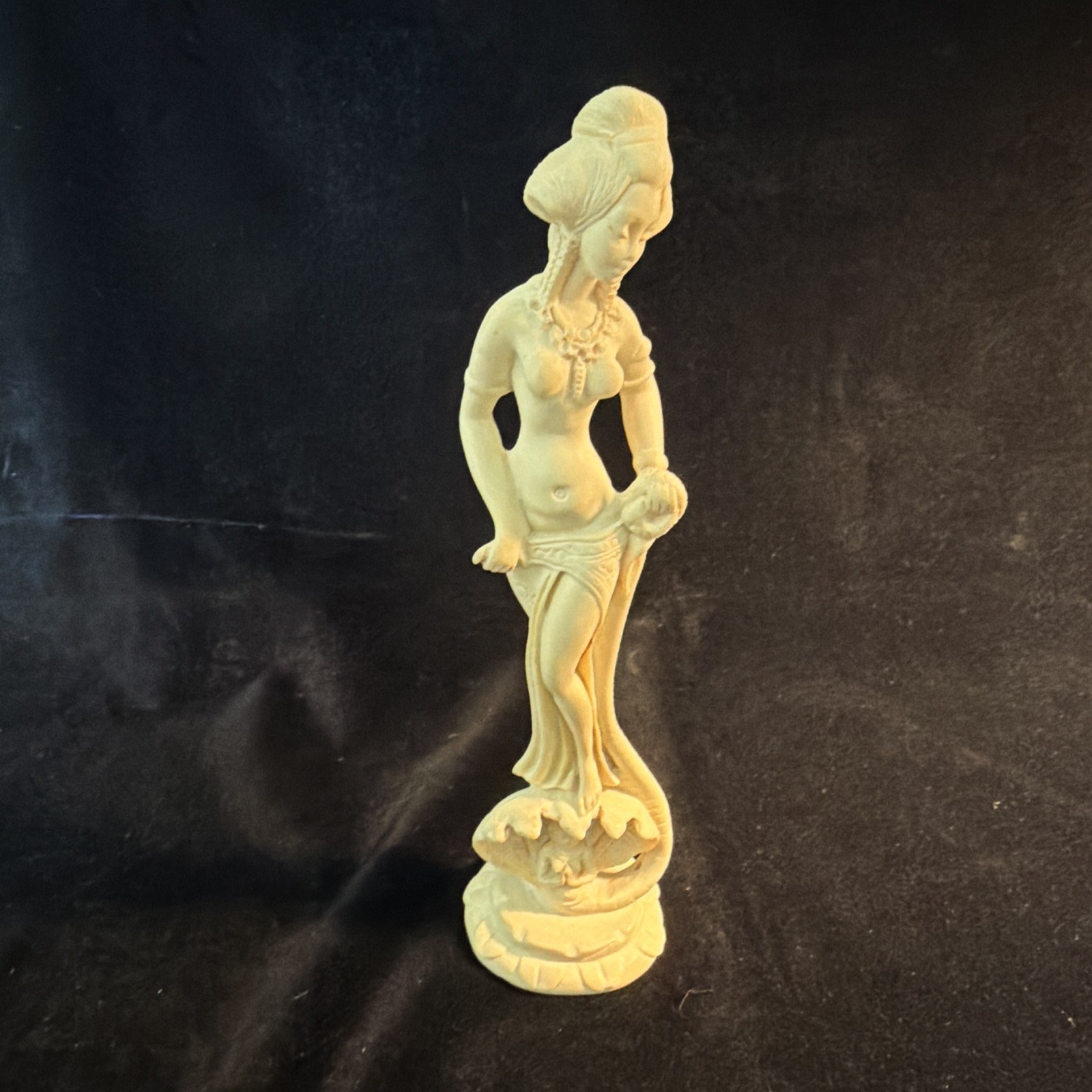 White Resin Asian Woman Figurine Statue on cobra