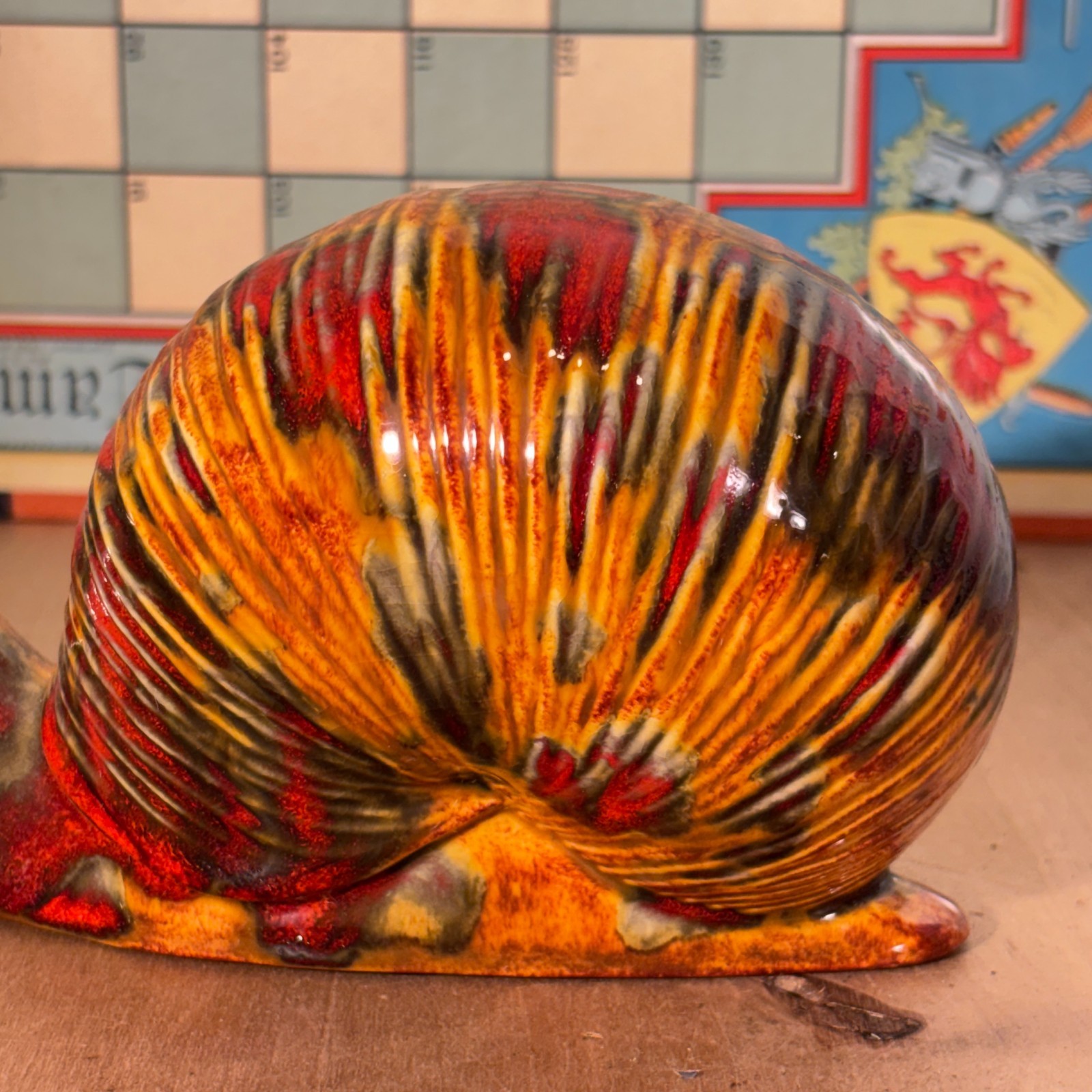 Large Vintage Mid-Century Modern Ceramic Snail Figurine, Mottled Glaze, 4″h, 7″l